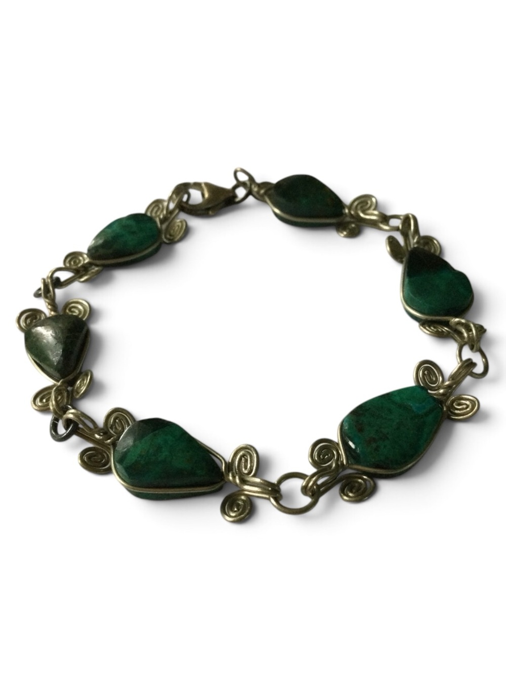 Vintage Handmade Silver-Tone Chrysocolla Teardrop Bracelet 6.75" - Picture 5 of 12